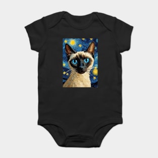 Adorable Siamese Cat Breed Painting in a Van Gogh Starry Night Art Style Baby Bodysuit